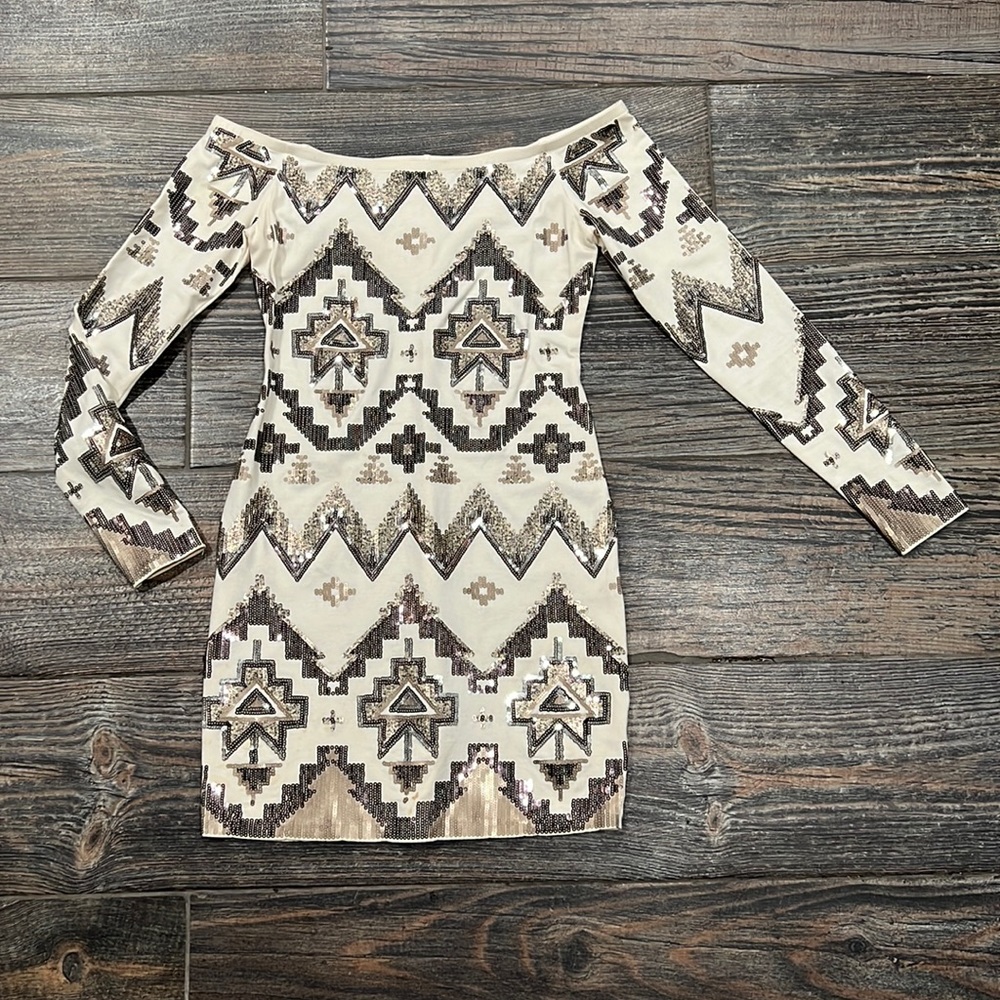 Express Sequin Aztec Pattern Mini Dress